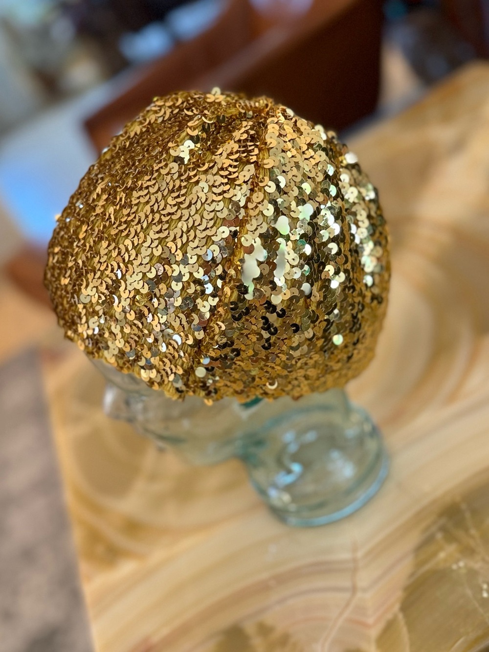 Gold Sequin Party Hat - handcrafted Headpiece